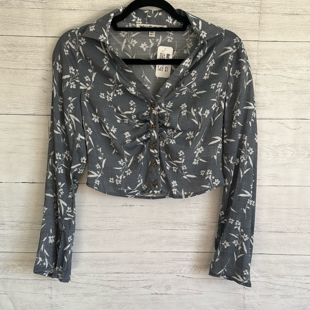 Wallflower Floral Crop Top Long Sleeve Top | SIZE S